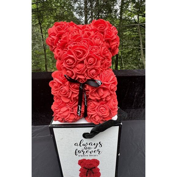 Blooming Flower Bear Red Artificial Rosebuds Teddy Bear Always & Forever Cute! - Picture 2 of 11